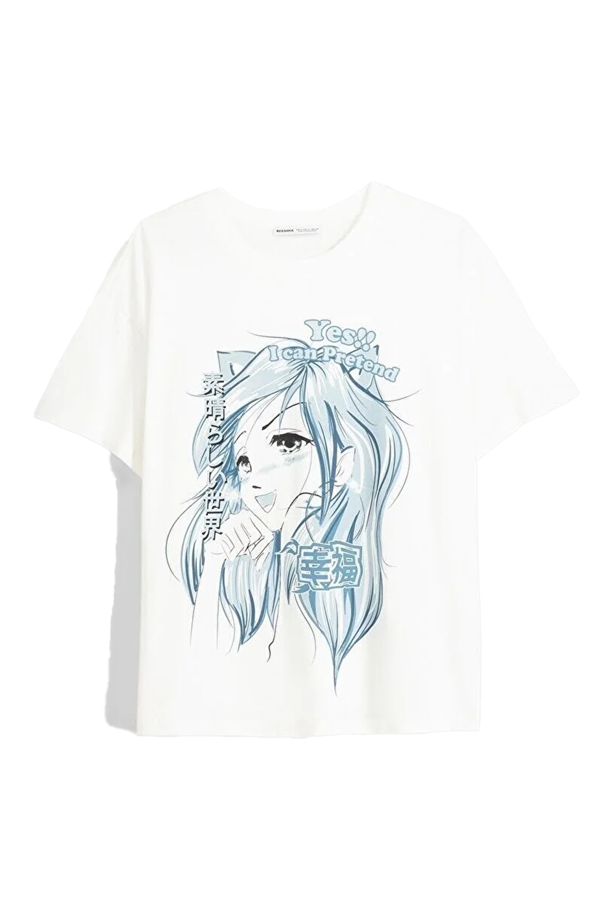 11 t-shirt white 07858443 تی شرت آستین کوتاه طرح دار زنانه برشکا Bershka بوفه