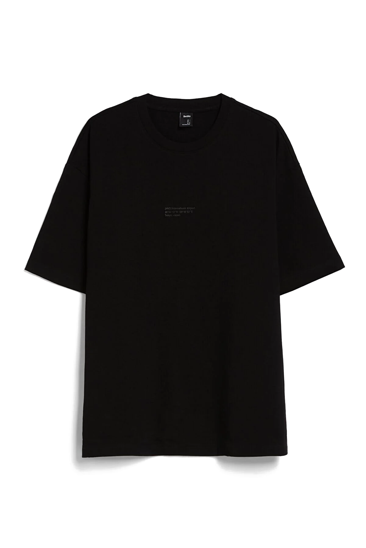 4 Oversize T-shirt 02305102 black تی شرت طرح دار آستین کوتاه اورجینال برشکا Bershka بوفه