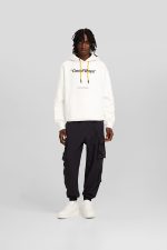 هودی طرح دار مردانه مشکی برند برشکا Bershka بوفه