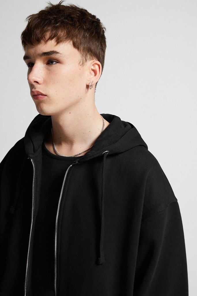 سویشرت کلاهدار مشکی مردانه اورجینال برشکا Bershka بوفه