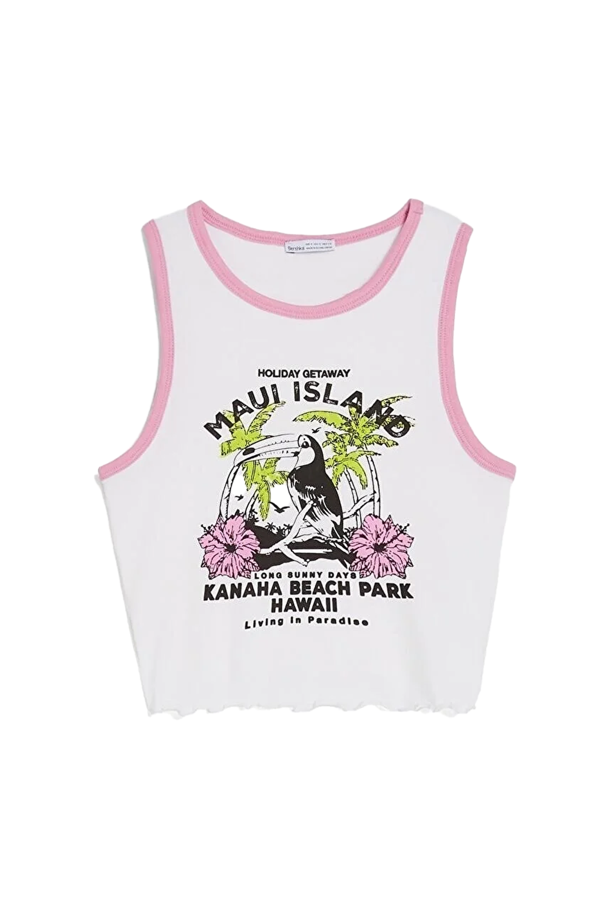 8 Crop T-shirt white 02233987 تاپ کشی طرحدار زنانه برشکا Bershka بوفه